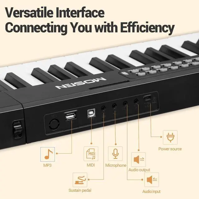Alt view image 2 of 5 - 88 Keys Full Size Portable Piano Keyboard for Beginner, Semi-Weighted Foldable Piano with 190 Rhythms&Tones, Electric Piano Keyboard with microphone, music stand, sticker, Black