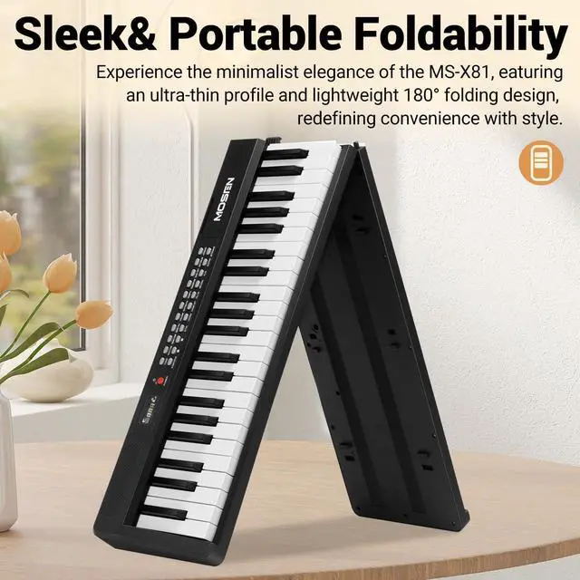 Alt view image 3 of 5 - 88 Keys Full Size Portable Piano Keyboard for Beginner, Semi-Weighted Foldable Piano with 190 Rhythms&Tones, Electric Piano Keyboard with microphone, music stand, sticker, Black