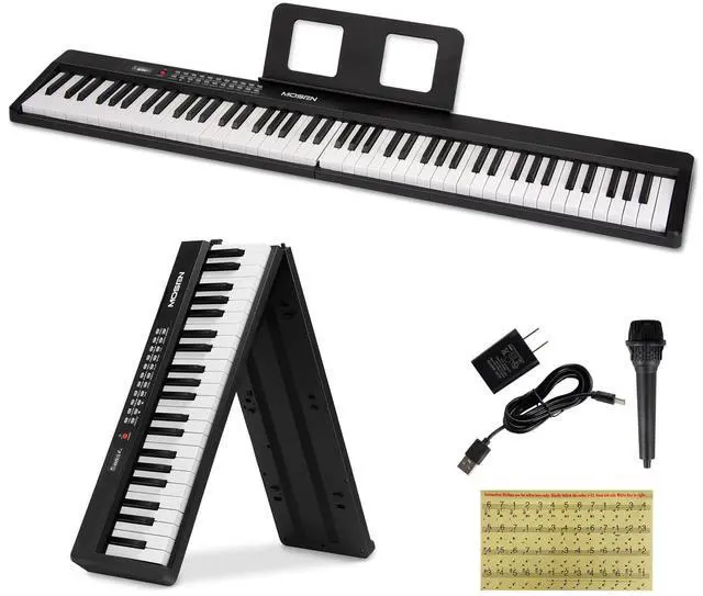 Main image of 88 Keys Full Size Portable Piano Keyboard for Beginner, Semi-Weighted Foldable Piano with 190 Rhythms&Tones, Electric Piano Keyboard with microphone, music stand, sticker, Black