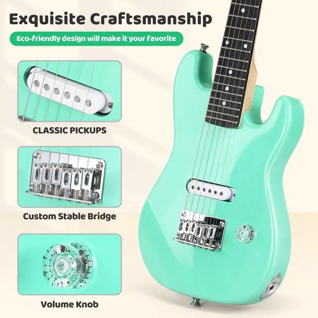 Alt view image 5 of 7 - 30 Inch Kids Electric Guitar Beginner Kits ST Style Mini Electric Guitar withAmp,Bag,Tuner, Picks, Cable, Strap, Strings (Green)
