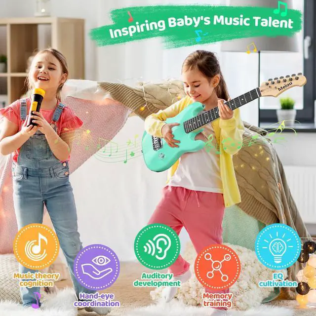 Alt view image 6 of 7 - 30 Inch Kids Electric Guitar Beginner Kits ST Style Mini Electric Guitar withAmp,Bag,Tuner, Picks, Cable, Strap, Strings (Green)