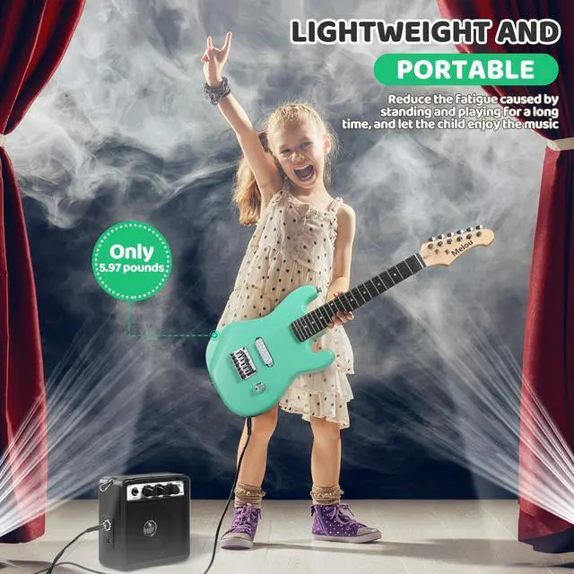 Alt view image 7 of 7 - 30 Inch Kids Electric Guitar Beginner Kits ST Style Mini Electric Guitar withAmp,Bag,Tuner, Picks, Cable, Strap, Strings (Green)