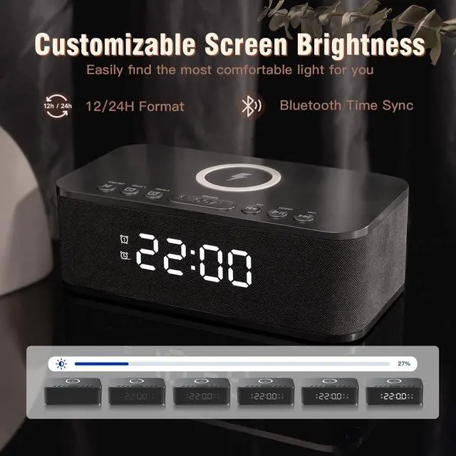 Alt view image 3 of 7 - Dual Alarm Clock Radio Bedroom, Digital Alarm Clocks Bedrooms Bluetooth, Up to 10 Bedroom Alarms Clock White Noise 23 Soothing Sounds App/Button Control Snooze 12/24H FM Speaker Charging, Black