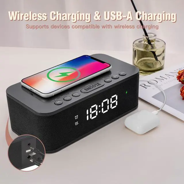 Alt view image 4 of 7 - Dual Alarm Clock Radio Bedroom, Digital Alarm Clocks Bedrooms Bluetooth, Up to 10 Bedroom Alarms Clock White Noise 23 Soothing Sounds App/Button Control Snooze 12/24H FM Speaker Charging, Black
