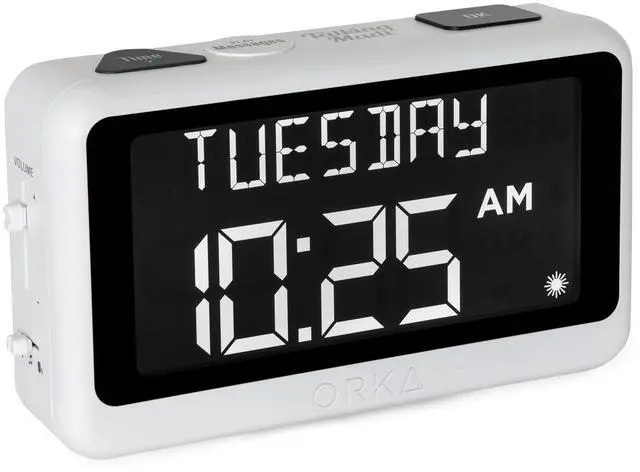 Main image of Talking Clock. Voice Recordable Ex Large Medication Pill Reminder. Talking Alarm Clock for Dementia, Hearing, Visually impaired Seniors-Digital Day Clock with Multiple Customized Alarms White