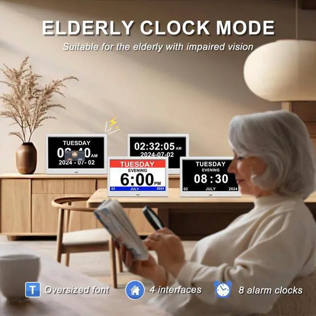 Alt view image 4 of 7 - New Digital Weather Clock with Temperature Humdity Alarm Clock (10.1inch / White)