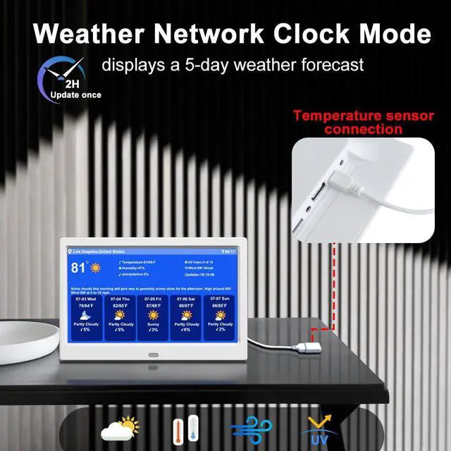 Alt view image 6 of 7 - New Digital Weather Clock with Temperature Humdity Alarm Clock (10.1inch / White)