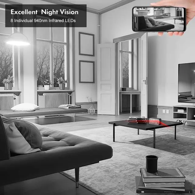 Alt view image 5 of 7 - Clock Camera - WiFi Nanny Cam with 1080P HD Video, AI Motion Detection, Clear Night Vision, Dual-Band WiFi, Bluetooth Connectivity, Local & Cloud Storage  Indoor Security Camera for Home & Office