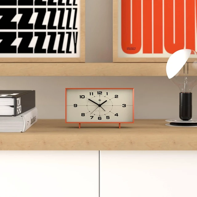 Alt view image 2 of 6 - Wideboy Alarm Clock | Rectangular Retro Design | Pumpkin Orange | Mid-century dial | Ideal for bedside, desk, mantel or shelf | Retro bedroom & office accessory
