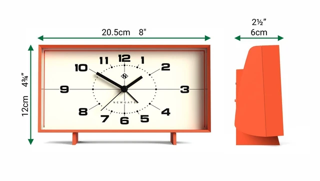 Alt view image 3 of 6 - Wideboy Alarm Clock | Rectangular Retro Design | Pumpkin Orange | Mid-century dial | Ideal for bedside, desk, mantel or shelf | Retro bedroom & office accessory