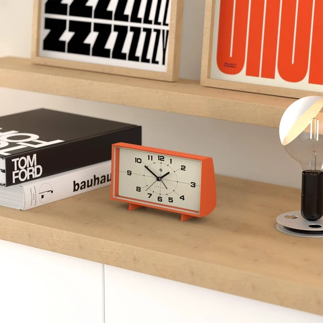 Alt view image 4 of 6 - Wideboy Alarm Clock | Rectangular Retro Design | Pumpkin Orange | Mid-century dial | Ideal for bedside, desk, mantel or shelf | Retro bedroom & office accessory