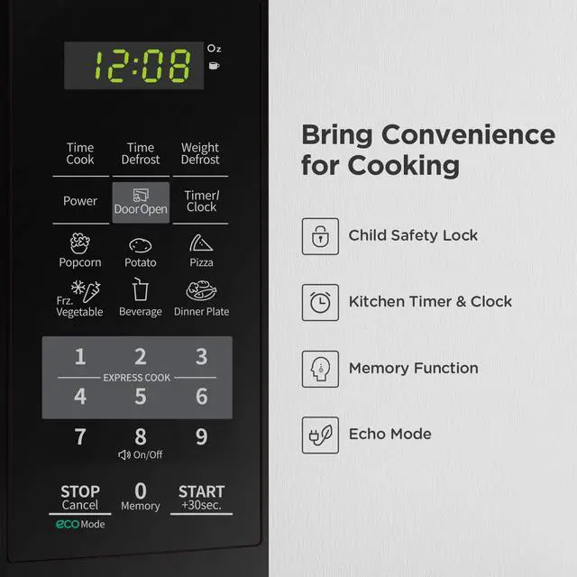 Alt view image 2 of 7 - EM720CPL-PMB Countertop Microwave Oven with Sound On/Off, ECO Mode and Easy One-Touch Buttons, 0.7 Cu Ft, Black