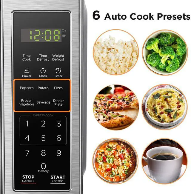 Alt view image 2 of 7 - EM720CB7 Digital Microwave Oven with Turntable Push-Button Door, Child Safety Lock, 700W, Stainless Steel, 0.7 Cu.ft