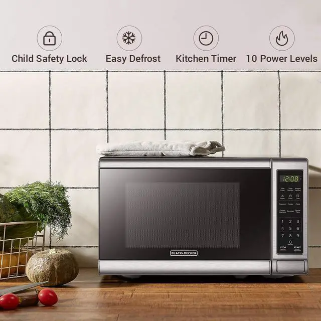 Alt view image 3 of 7 - EM720CB7 Digital Microwave Oven with Turntable Push-Button Door, Child Safety Lock, 700W, Stainless Steel, 0.7 Cu.ft