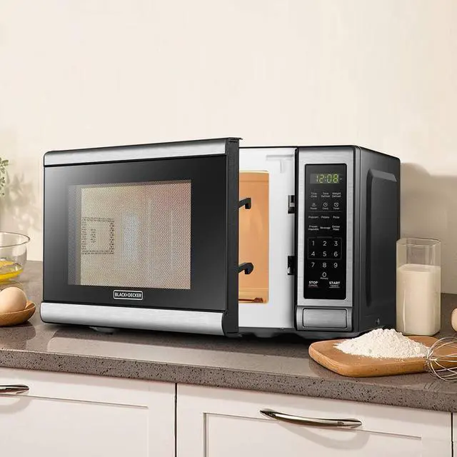 Alt view image 6 of 7 - EM720CB7 Digital Microwave Oven with Turntable Push-Button Door, Child Safety Lock, 700W, Stainless Steel, 0.7 Cu.ft
