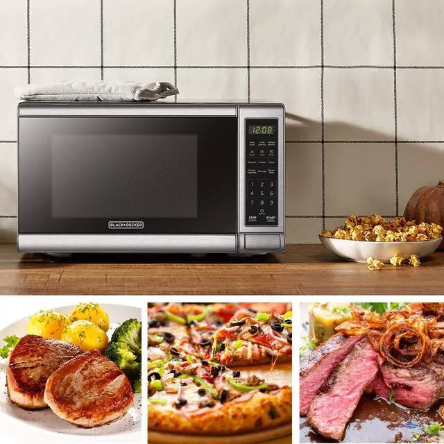 Alt view image 4 of 7 - EM720CB7 Digital Microwave Oven with Turntable Push-Button Door, Child Safety Lock, 700W, Stainless Steel, 0.7 Cu.ft