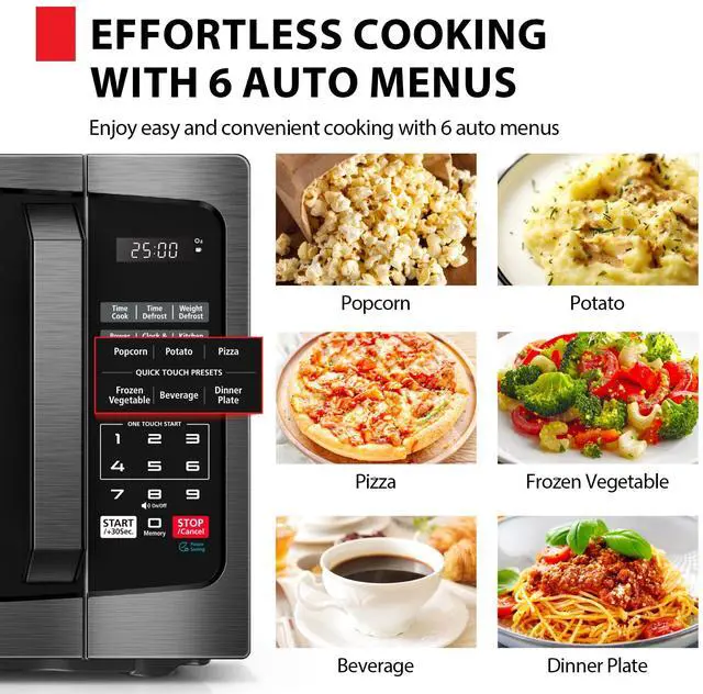 Alt view image 3 of 7 - ML-EM09PA(BS) Small Microwave Oven with 6 Auto Menus, Mute Function & Child Lock, LED Lighting, Perfect for Apartment, 0.9 Cu Ft, 10.6 Inch Removable Turntable, 900W, Black Stainless Steel