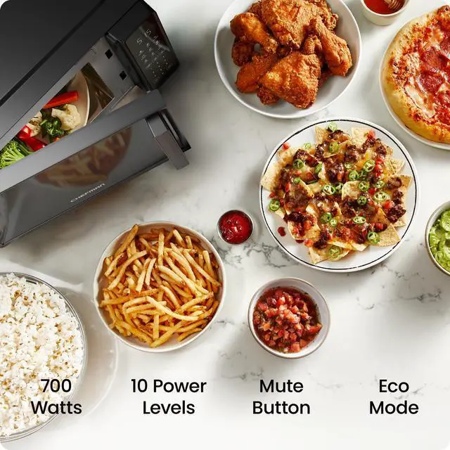 Alt view image 2 of 7 - Countertop Microwave Oven 0.7 Cu. Ft., 700 Watts with 10 Power Levels, 6 Cooking Presets with One-Touch Express Cook, Eco Mode, Child Safety Lock, & Mute Button - Black