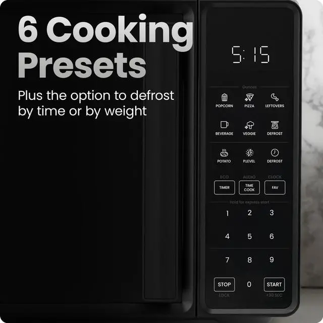 Alt view image 3 of 7 - Countertop Microwave Oven 0.7 Cu. Ft., 700 Watts with 10 Power Levels, 6 Cooking Presets with One-Touch Express Cook, Eco Mode, Child Safety Lock, & Mute Button - Black