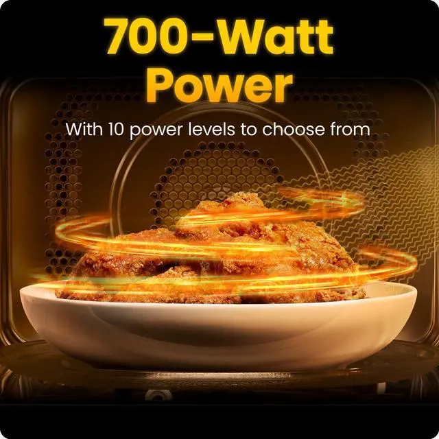 Alt view image 4 of 7 - Countertop Microwave Oven 0.7 Cu. Ft., 700 Watts with 10 Power Levels, 6 Cooking Presets with One-Touch Express Cook, Eco Mode, Child Safety Lock, & Mute Button - Black
