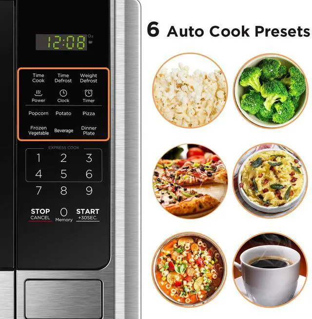 Alt view image 2 of 7 - Digital Microwave Oven with Turntable Push-Button Door, Child Safety Lock, Stainless Steel, 0.9 Cu Ft