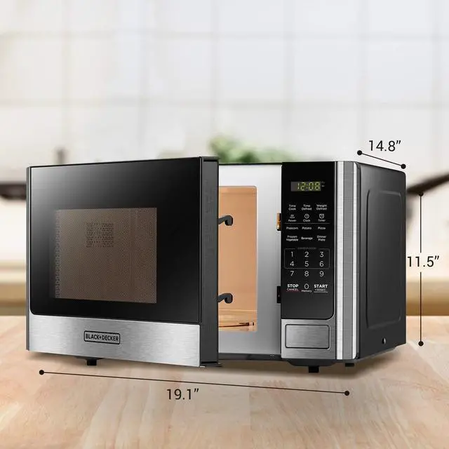 Alt view image 6 of 7 - Digital Microwave Oven with Turntable Push-Button Door, Child Safety Lock, Stainless Steel, 0.9 Cu Ft