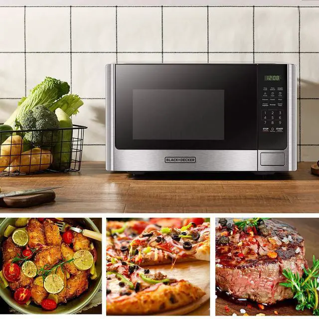 Alt view image 3 of 7 - Digital Microwave Oven with Turntable Push-Button Door, Child Safety Lock, Stainless Steel, 0.9 Cu Ft