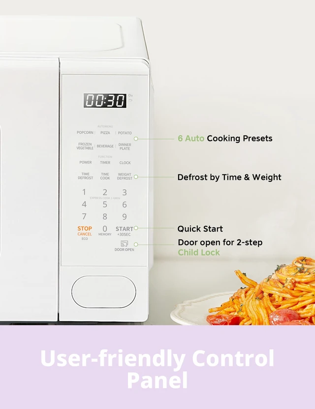 Alt view image 3 of 7 - Countertop Microwave Oven 0.7 Cu.Ft, 700W, White, 11 Power Levels | Multi-stage Cooking, Weight/Time Defrost, Memory Function, for Apartment, Dorm, Office, Child Lock