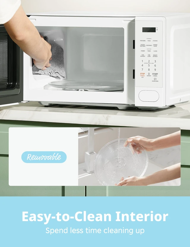 Alt view image 6 of 7 - Countertop Microwave Oven 0.7 Cu.Ft, 700W, White, 11 Power Levels | Multi-stage Cooking, Weight/Time Defrost, Memory Function, for Apartment, Dorm, Office, Child Lock