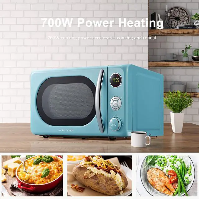 Alt view image 3 of 7 - GLCMKA07BER-07 Retro Microwave Oven, LED Lighting, Pull Handle Design, Child Lock, Bebop Blue, 0.7 cu ft