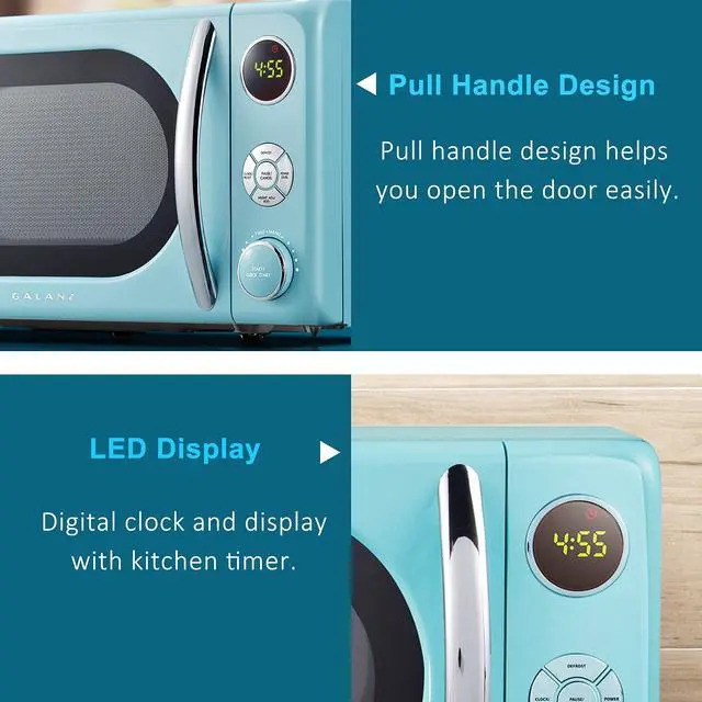 Alt view image 7 of 7 - GLCMKA07BER-07 Retro Microwave Oven, LED Lighting, Pull Handle Design, Child Lock, Bebop Blue, 0.7 cu ft