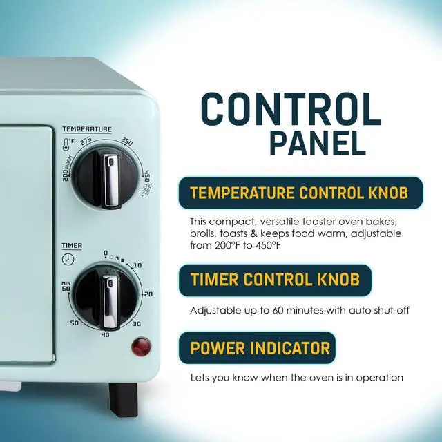 Alt view image 2 of 7 - by Maximatic Americana Collection ETO147M Diner 50s Retro Countertop Toaster oven, Bake, Toast, Fits 8 Pizza, Temperature Control & Adjustable 60-Minute Timer 1000W, 2 Slice, Mint