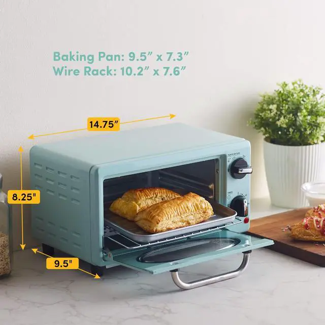 Alt view image 3 of 7 - by Maximatic Americana Collection ETO147M Diner 50s Retro Countertop Toaster oven, Bake, Toast, Fits 8 Pizza, Temperature Control & Adjustable 60-Minute Timer 1000W, 2 Slice, Mint