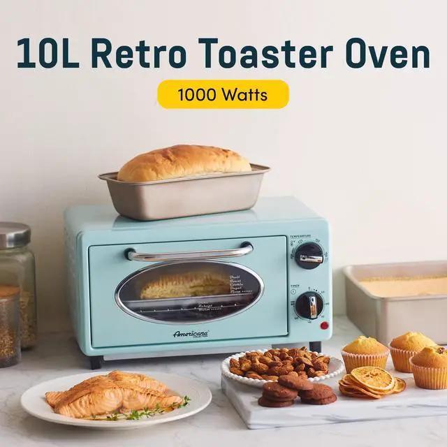 Alt view image 4 of 7 - by Maximatic Americana Collection ETO147M Diner 50s Retro Countertop Toaster oven, Bake, Toast, Fits 8 Pizza, Temperature Control & Adjustable 60-Minute Timer 1000W, 2 Slice, Mint