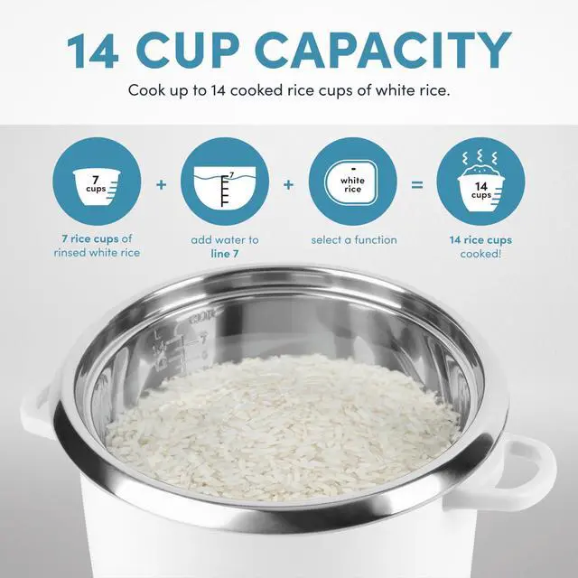 Alt view image 2 of 7 - Housewares NutriWare 14-Cup (Cooked) Digital Rice Cooker and Food Steamer, White