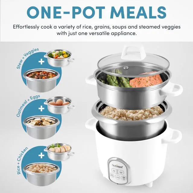 Alt view image 3 of 7 - Housewares NutriWare 14-Cup (Cooked) Digital Rice Cooker and Food Steamer, White
