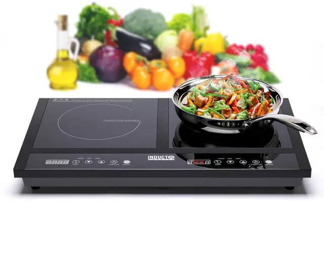 Main image of Inducto Dual Induction Cooktop Countertop Burner, Portable Electric Cooktop with Two Heating Zones, Energy-Efficient Countertop Stove, Easy-to-Clean Glass Surface, Black 1800W
