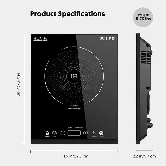 Alt view image 6 of 6 - Portable Induction Cooktop,  1800W Sensor Touch Electric Induction Cooker Hot Plate with Kids Safety Lock, 6.7" Heating Coil, 18 Power 17 Temperature Setting Countertop Burner with Timer