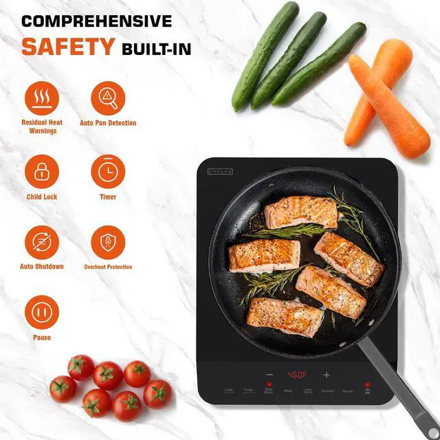 Alt view image 4 of 6 - Portable Induction Hot Plate Cooktop, Single 1 Burner Countertop Cooker, 3 Preset Modes, Shatter-proof Flat Glass Top, 110~120 Volt Plug in Electric Stove for Kitchen, Outdoor Camping, RV