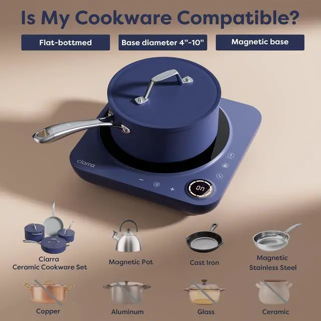 Alt view image 6 of 7 - CATIH1A-M Portable Induction Cooktop, Slim Single Electric Countertop Burner with Sensor Touch and Digital time, Blue