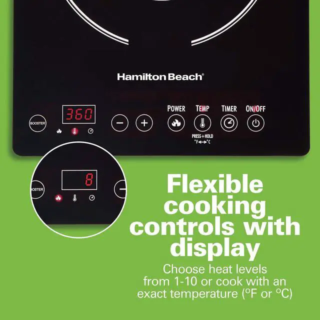 Alt view image 3 of 7 - Beach Portable Single Induction Cooktop Countertop Burner Hot Plate with Fast Heating Mode, 1800 Watts, 10 Temperature Settings up to 450F, Black (34104)