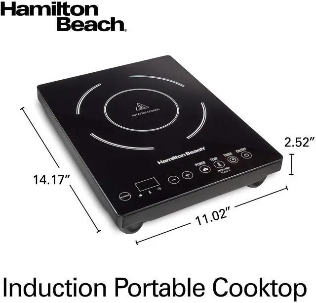 Alt view image 7 of 7 - Beach Portable Single Induction Cooktop Countertop Burner Hot Plate with Fast Heating Mode, 1800 Watts, 10 Temperature Settings up to 450F, Black (34104)