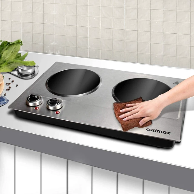 Alt view image 5 of 7 - 1800W Ceramic Electric Hot Plate for Cooking, Double Burner, Silver | Dual Control Infrared Cooktop, Portable Countertop Burner, Glass Plate Electric Cooktop, Stainless Steel