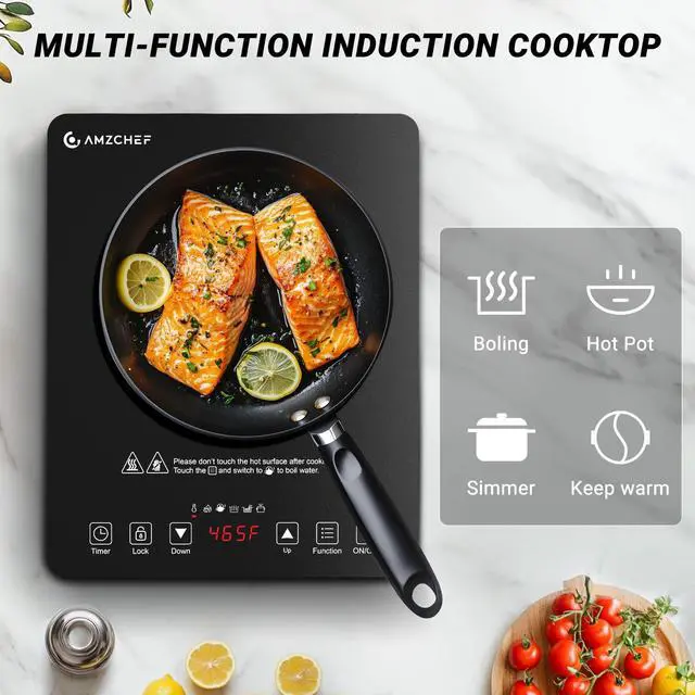 Alt view image 5 of 7 - Portable Induction Cooktop 20 Temperature & Power Levels, 1800W Induction Stove Burner with 6.8" Heating Coil, Low Noise Hot Plate Single Electric Cooktops Countertop Stove with Timer