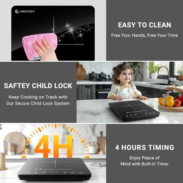 Alt view image 7 of 7 - Portable Induction Cooktop 20 Temperature & Power Levels, 1800W Induction Stove Burner with 6.8" Heating Coil, Low Noise Hot Plate Single Electric Cooktops Countertop Stove with Timer