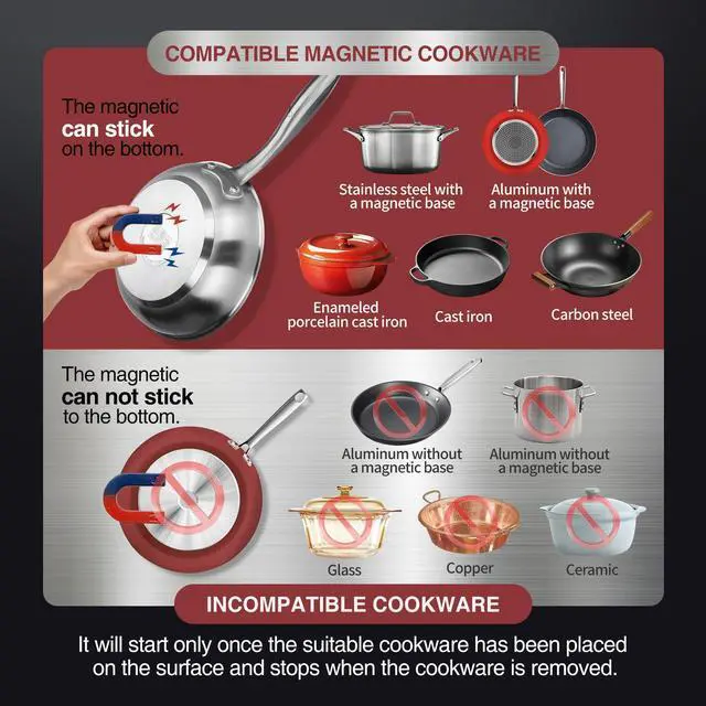 Alt view image 6 of 7 - Induction Cooktop, Commercial Grade Portable Cooker, Large 8 Heating Coil, Premium Stainless Steel Countertop Burner with NSF Certified, 10 Hours Timer Powerful 1800W Professional Hot Plate