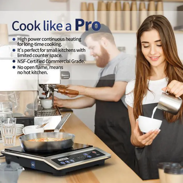 Alt view image 7 of 7 - Induction Cooktop, Commercial Grade Portable Cooker, Large 8 Heating Coil, Premium Stainless Steel Countertop Burner with NSF Certified, 10 Hours Timer Powerful 1800W Professional Hot Plate