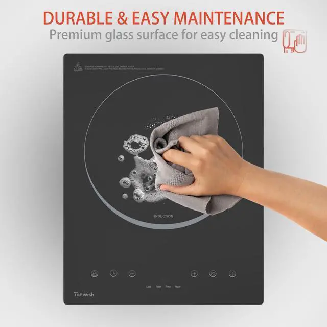 Alt view image 3 of 7 - Induction Cooktop,  Portable Hot Plate Electric Induction Burner, 10 Temp Levels up to 464°F, 110-120V Electric Stove Top Cooker with High Energy Efficiency & Kids Lock for Cooking, 1600W