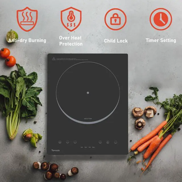 Alt view image 6 of 7 - Induction Cooktop,  Portable Hot Plate Electric Induction Burner, 10 Temp Levels up to 464°F, 110-120V Electric Stove Top Cooker with High Energy Efficiency & Kids Lock for Cooking, 1600W