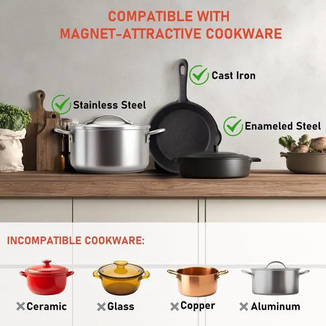 Alt view image 7 of 7 - Induction Cooktop,  Portable Hot Plate Electric Induction Burner, 10 Temp Levels up to 464°F, 110-120V Electric Stove Top Cooker with High Energy Efficiency & Kids Lock for Cooking, 1600W